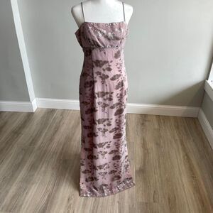 Vintage Y2K Pink and Grey Velvet Applique Formal Dress Pastel Prom Fairy Pixie